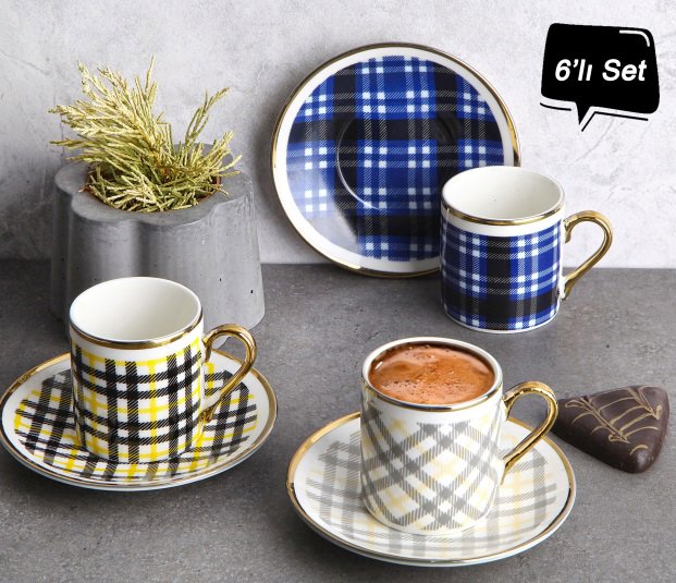 GÖNÜL PORSELEN 6 LI KAHVE FINCAN TAKIMI 3 RENK *12