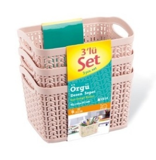 ÖRGÜ DESEN SEPET - KUSAK ETI·KETLI· 3'LÜ SET 1,5 L