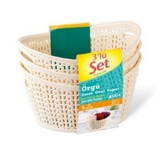 ÖRGÜ DESEN OVAL SEPET KUSAK ETI·KETLI· 3'LÜ SET 1,